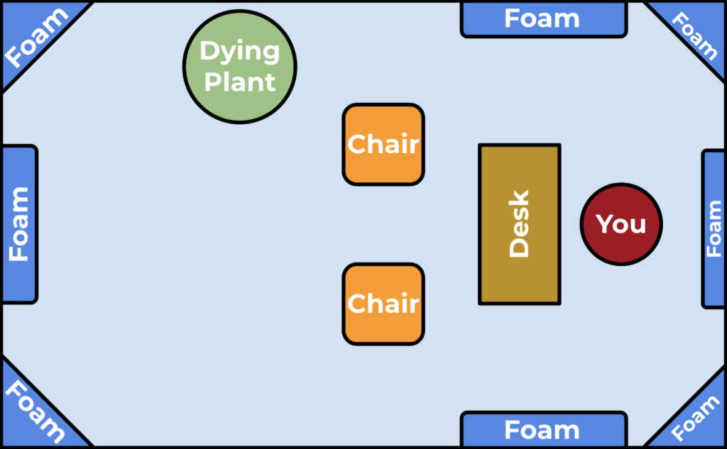 floorplan illustration showing how to set up audio foam for echoes in an office atmosphere